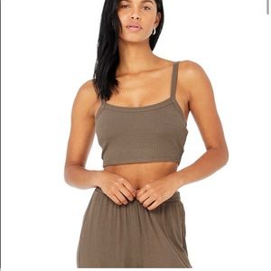 Alo Yogo Cropped Whisper Tank Bra- Hot Cocoa
